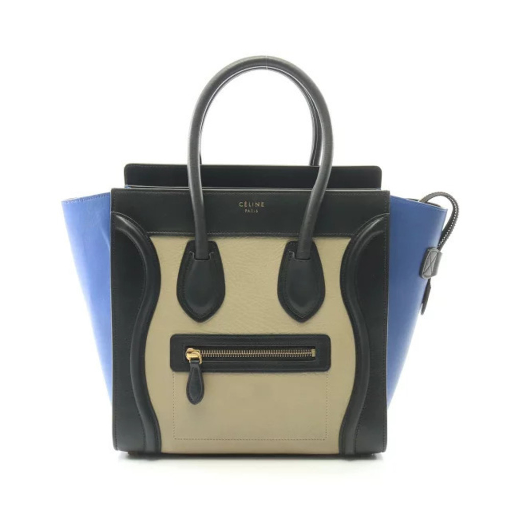 Celine Luggage Tote Shopper Tote Bag Leather Beige Cream Black Blue